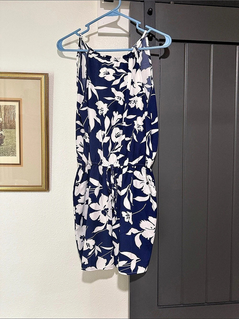Floral Romper in Blue & White Like New